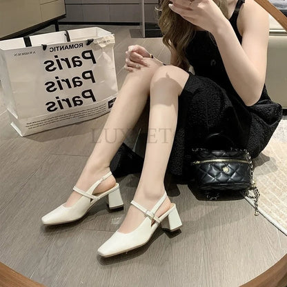 Aichashi Mary Jane High Heel Sandals with Diamond Square Buckle Head and Skirt Style Women Shoes Fashionable Versatile Lolita 35-39