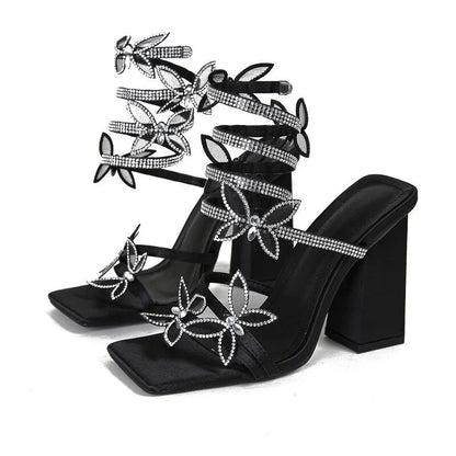 Aichashi New Design Butterfly-knot Ankle Strap Sandals Women Crystal Narrow Band Pumps Elegant Banquet Party High Heels Shoes