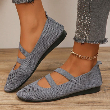 Aichashi Breathable Mesh Flats Women Spring Summer Fashion Strap Knitting Casual Shoes Woman Round Toe Flat Heels Sneakers Female