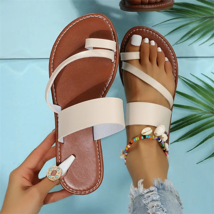 Aichashi Flat Sandals Fashion Summer Solid Color  Open Toe Outdoor Slippers Casual Beach Women's Shoes Plus Size Zapatos De Mujer Slides