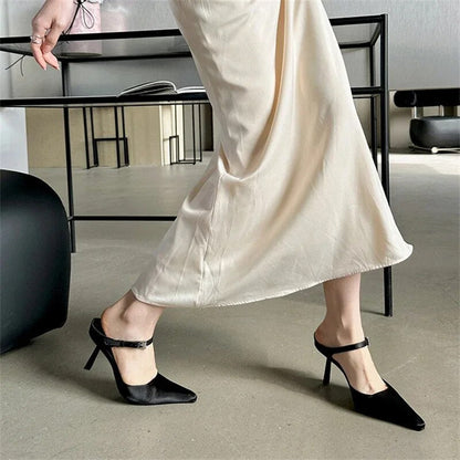 Aichashi New Design High Heels Woman Pumps  Buckle Strap Mules Slippers Sexy Pointed Toe Wedding Banquet Female Shoes