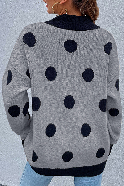 aichashi - Dot Split Joint  Contrast O Neck Tops