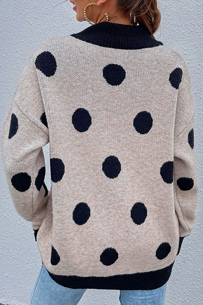 aichashi - Dot Split Joint  Contrast O Neck Tops