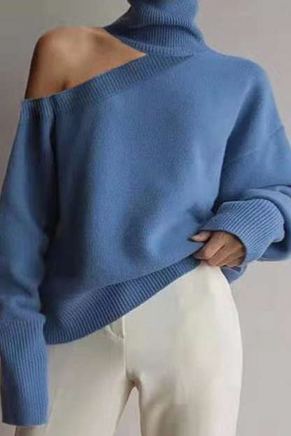 aichashi - Casual Solid Hollowed Out Patchwork Turtleneck Sweaters(3 Colors)