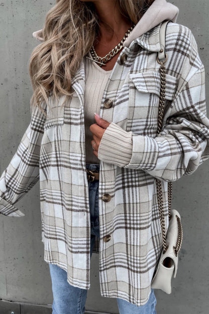 aichashi - Fashion Casual Plaid Contrast Turndown Collar Outerwear