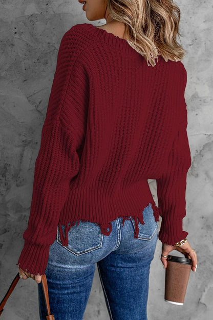 aichashi - Fashion Solid Tassel V Neck Sweaters(8 Colors)