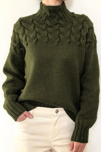 aichashi - Casual Solid Weave Turtleneck Tops