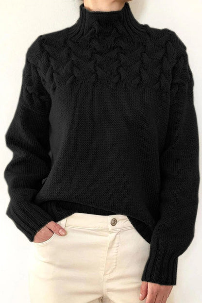 aichashi - Casual Solid Weave Turtleneck Tops