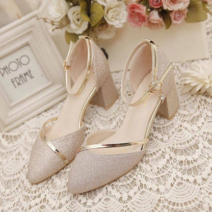 Aichashi Fashion Spring and Summer Black High-heeled Shoes Women's High-quality Silver Wedding High-heeled Shoes Women's Gold Party Pump