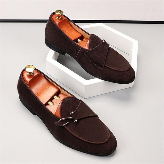 Aichashi Fashion Men's Suede Genuine Leather Casual Shoes Mens Buckle Party Wedding Loafers Moccasins Men Light Comfortable Driving Flats