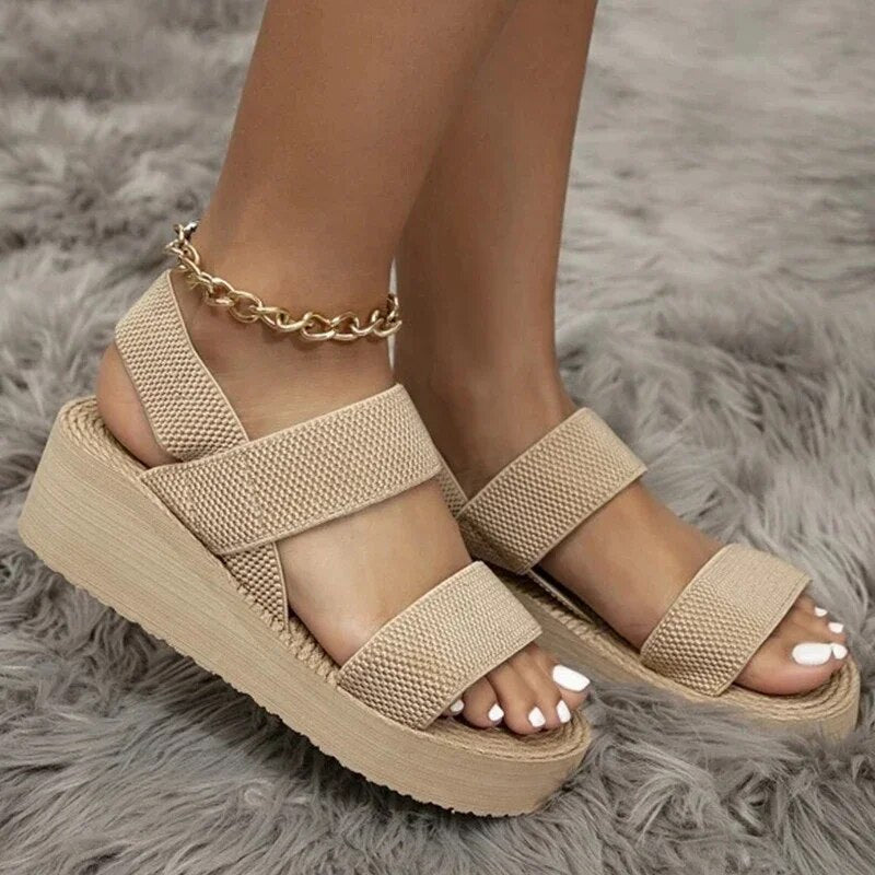 Aichashi New Minimalist Slingback Wedge Sandals Outdoor Summer Lightweight Slides Solid Color Thick Bottom Ladies Shoes Female Sandals