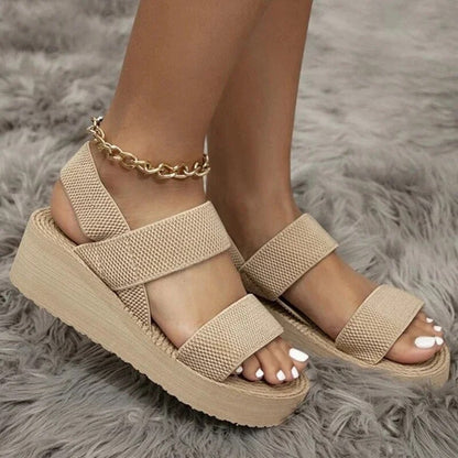 Aichashi New Minimalist Slingback Wedge Sandals Outdoor Summer Lightweight Slides Solid Color Thick Bottom Ladies Shoes Female Sandals