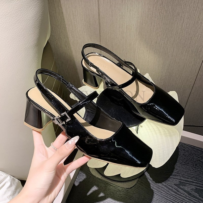 Aichashi Mary Jane High Heel Sandals with Diamond Square Buckle Head and Skirt Style Women Shoes Fashionable Versatile Lolita 35-39