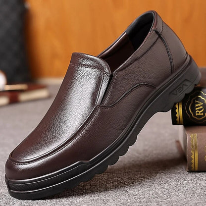 Aichashi Handmade Genuine Leather Shoes for men Casual Soft Rubber Loafers Business dress Shoes Casual Plus Velvet Spring Autumn Luxury