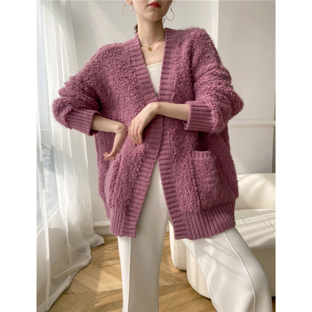 aichashi discover style ideas Quality Wool Thick Sweater Cardigan Coat for Women Autumn and Winter New Lazy Soft Glutinous Loose Sweater