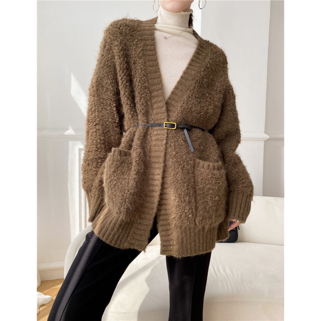 aichashi discover style ideas Quality Wool Thick Sweater Cardigan Coat for Women Autumn and Winter New Lazy Soft Glutinous Loose Sweater