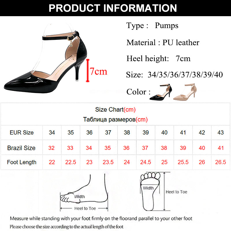 Aichashi Elegant Thin Heel Pumps Women New Ankle Strap Crystal High Heels Shoes Woman Pointed Toe Patent Leather Office Shoes