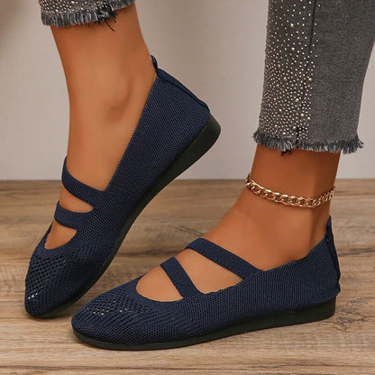 Aichashi Breathable Mesh Flats Women Spring Summer Fashion Strap Knitting Casual Shoes Woman Round Toe Flat Heels Sneakers Female