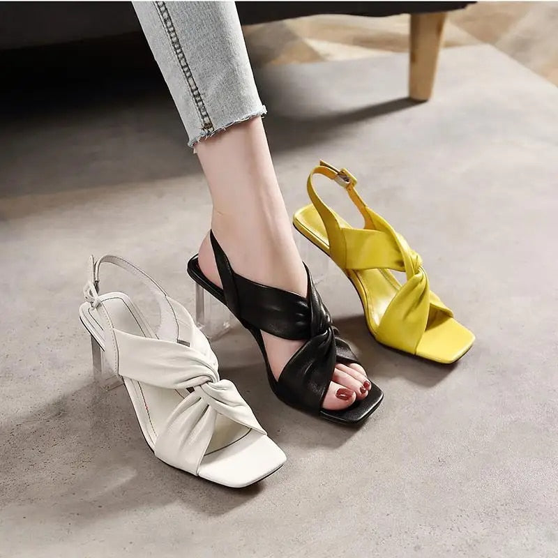 Aichashi Europea High Heels Sandals Woman Fashion Sexy Summer Shoes Crystal Thick Heel Square toe Women Cross Tied