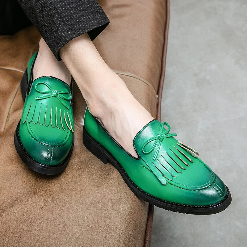 Aichashi Loafers Men Green Purple Black Fringe Pu Dress Shoes Men Breathable Slip on Party Casual Shoes for Men