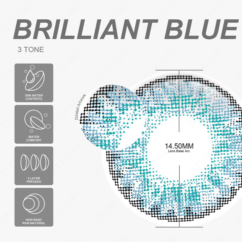 3TONE Brilliant-Blue 14.5mm 1 Pair | 1 Year