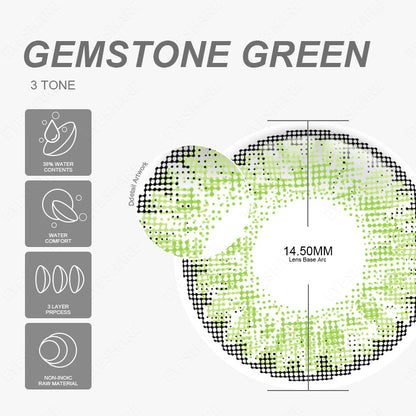 3Tone Gemstone-Green 14.5mm 1 Pair | 1 Year