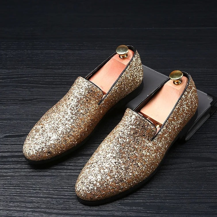 Aichashi Glitter Branded Shoes Men Designer Luxury Loafers Men Shoes British Style Silver Gold Mens Shoes Casual Big Sizes Zapatos Hombre