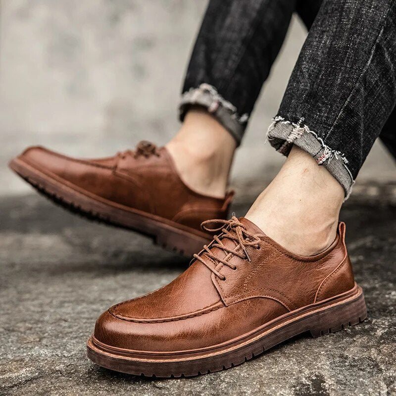 Aichashi New Men Handmade Loafers Shoes Brogue Casual Shoes Men Genuine Leather Shoes Cargo Work Boots Business Casual Sneakers