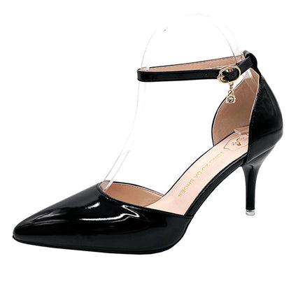 Aichashi Elegant Thin Heel Pumps Women New Ankle Strap Crystal High Heels Shoes Woman Pointed Toe Patent Leather Office Shoes