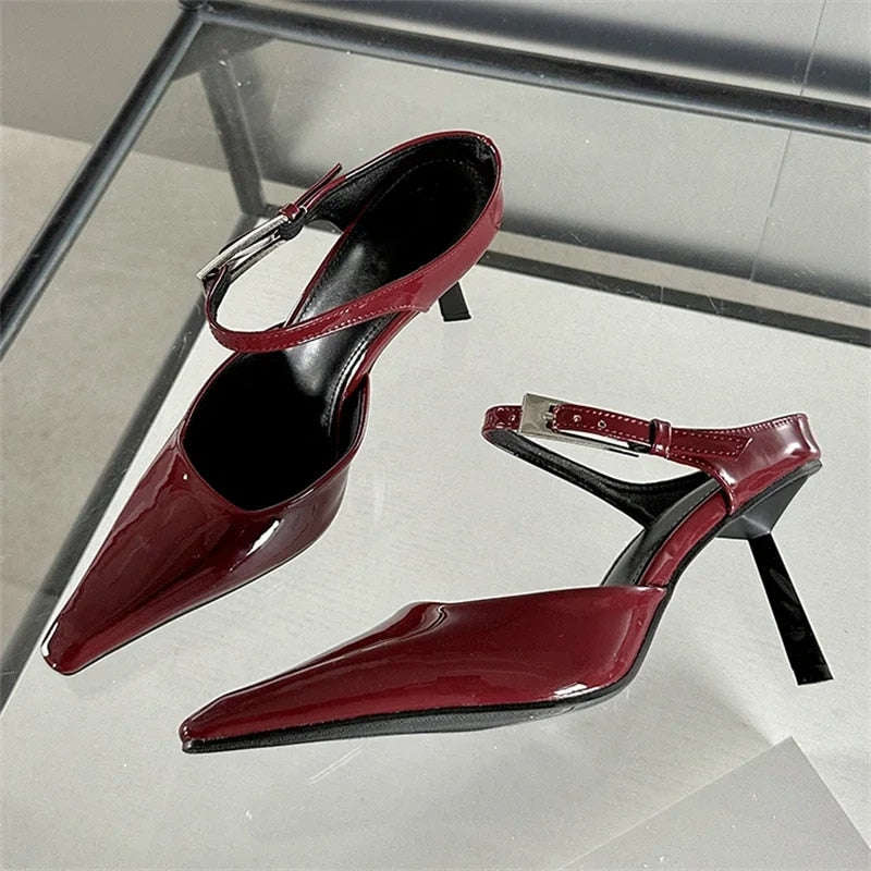 Aichashi New Design High Heels Woman Pumps  Buckle Strap Mules Slippers Sexy Pointed Toe Wedding Banquet Female Shoes