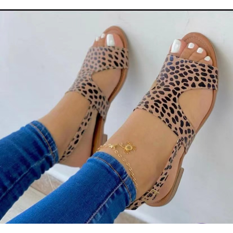 aichashi Ladies Shoes on Sale New Fashion Solid Leopard Print Women's Sandals Summer Casual Outdoor Women Fish Mouth Shoes Zapatos