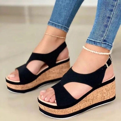 Aichashi Fashion Wedge Sandals for Women Summer Non-slip Peep Toe Platform Shoes Rubber Sole Buckle Elegant Heel Woman Sandale