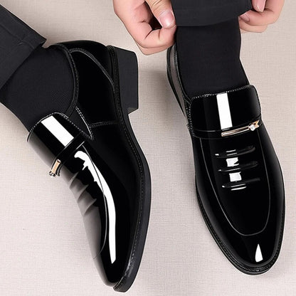 Aichashi Patent PU Leather Shoes for Men Business Shoes Casual Point Toe Slip on Loafers for Men Luxury Party Wedding Plus Size Shoes