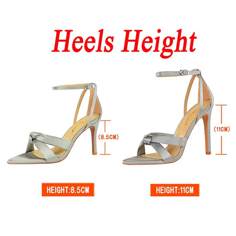 Aichashi New Summer Women 8.5cm 11cm High Heels Sandals Nightclub Stripper Heels Sexy Silk Satin Sandles Party Ankle Strap Open Toe Shoes