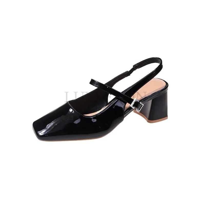 Aichashi Mary Jane High Heel Sandals with Diamond Square Buckle Head and Skirt Style Women Shoes Fashionable Versatile Lolita 35-39