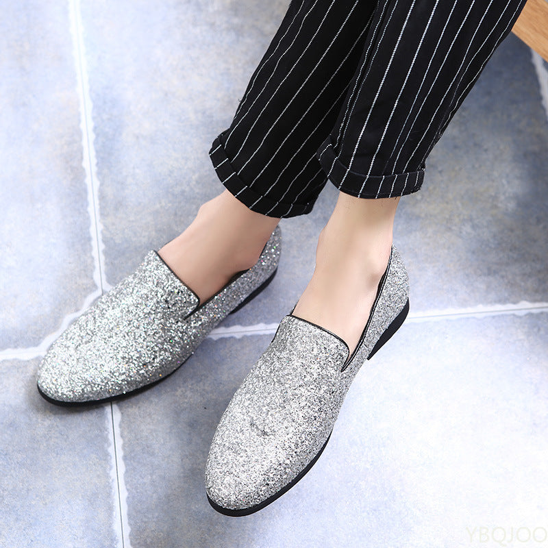 Aichashi Glitter Branded Shoes Men Designer Luxury Loafers Men Shoes British Style Silver Gold Mens Shoes Casual Big Sizes Zapatos Hombre