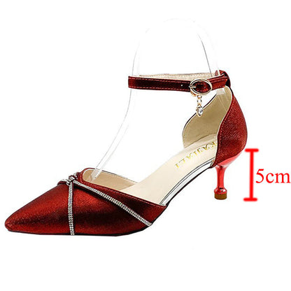 Aichashi Fashion Crystal Cross-tied Women's Shoes Pumps Pointed Toe Med Heels Wedding Shoes Woman Elegant Thin Heels Party Shoes