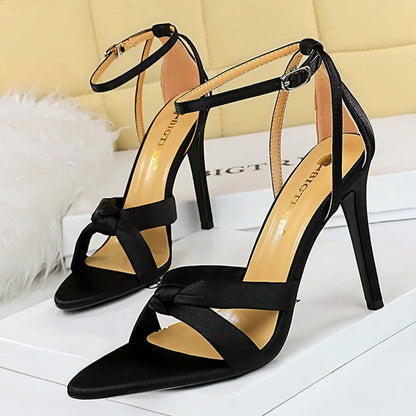 Aichashi New Summer Women 8.5cm 11cm High Heels Sandals Nightclub Stripper Heels Sexy Silk Satin Sandles Party Ankle Strap Open Toe Shoes