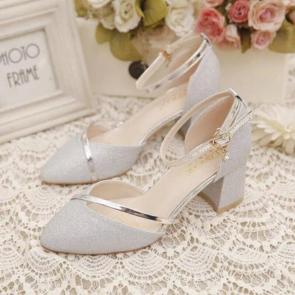 Aichashi Fashion Spring and Summer Black High-heeled Shoes Women's High-quality Silver Wedding High-heeled Shoes Women's Gold Party Pump