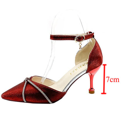 Aichashi Fashion Crystal Cross-tied Women's Shoes Pumps Pointed Toe Med Heels Wedding Shoes Woman Elegant Thin Heels Party Shoes