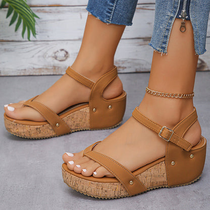 Aichashi Clip Toe Wedges Rome Sandals Women Summer Ankle Buckle Platform Sandalias Mujer Pu Leather Chunky Platform Gladiator Shoes