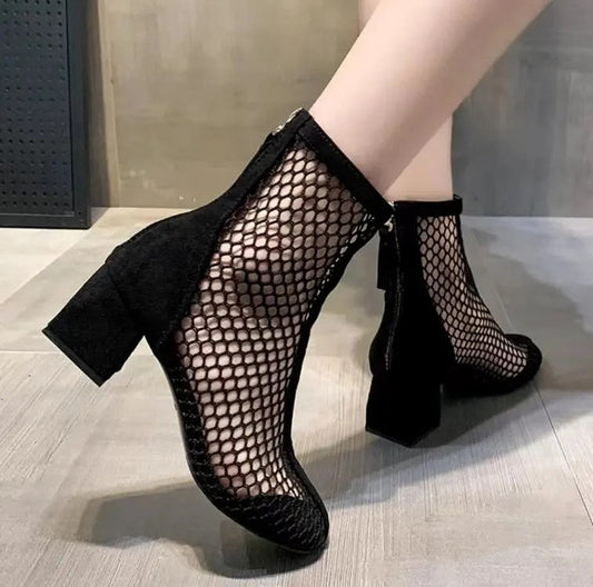 aichashi New Air Mesh Net Bling Women Shoes Summer Ankle Boots Thin High Heels Sexy Sandal Chelsea Boots Female