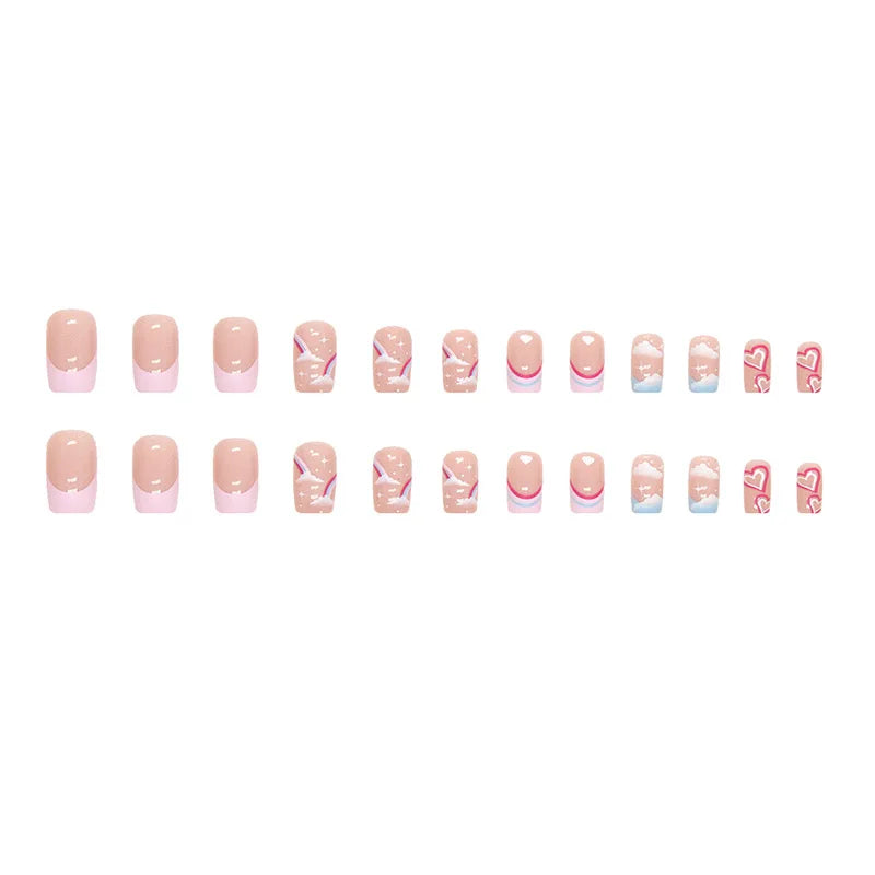 24pcs French White Cloud False Nails Wearable Waterproof Press On Nail Art Full Coverage Faux False Nail Accessories and Tools