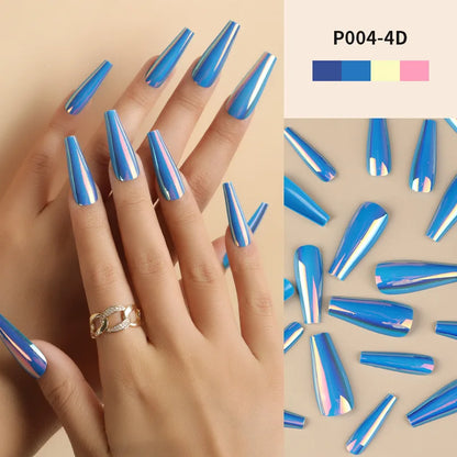 Aichashi 24Pcs/Box Ballerina Press on Nails Tips False Nail Art Full Cover Detachable Artificial Fake Nails Metal Mirror Powder Design