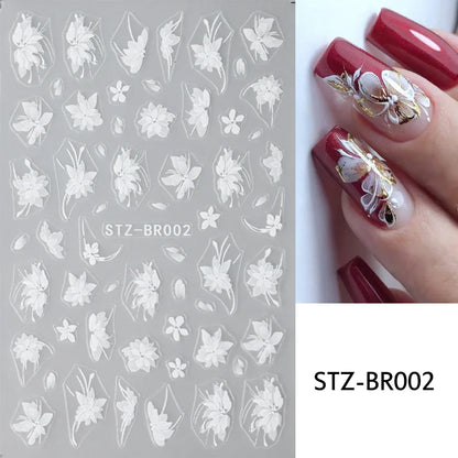 Aichashi Acrylic Flowers Nails Art Stickers White Floral Petal Leaf Sliders For Nails Wedding Design Manicure Decoration