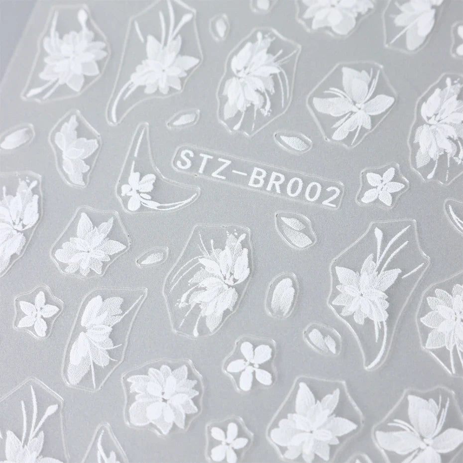 Aichashi Acrylic Flowers Nails Art Stickers White Floral Petal Leaf Sliders For Nails Wedding Design Manicure Decoration