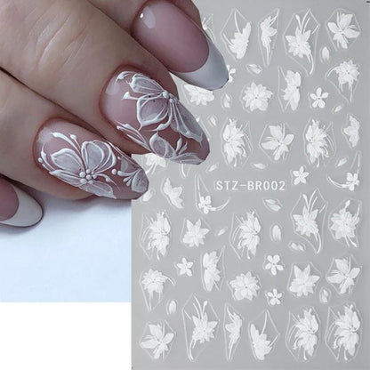 Aichashi Acrylic Flowers Nails Art Stickers White Floral Petal Leaf Sliders For Nails Wedding Design Manicure Decoration