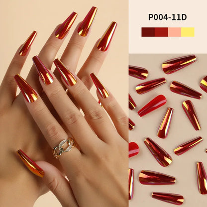 Aichashi 24Pcs/Box Ballerina Press on Nails Tips False Nail Art Full Cover Detachable Artificial Fake Nails Metal Mirror Powder Design