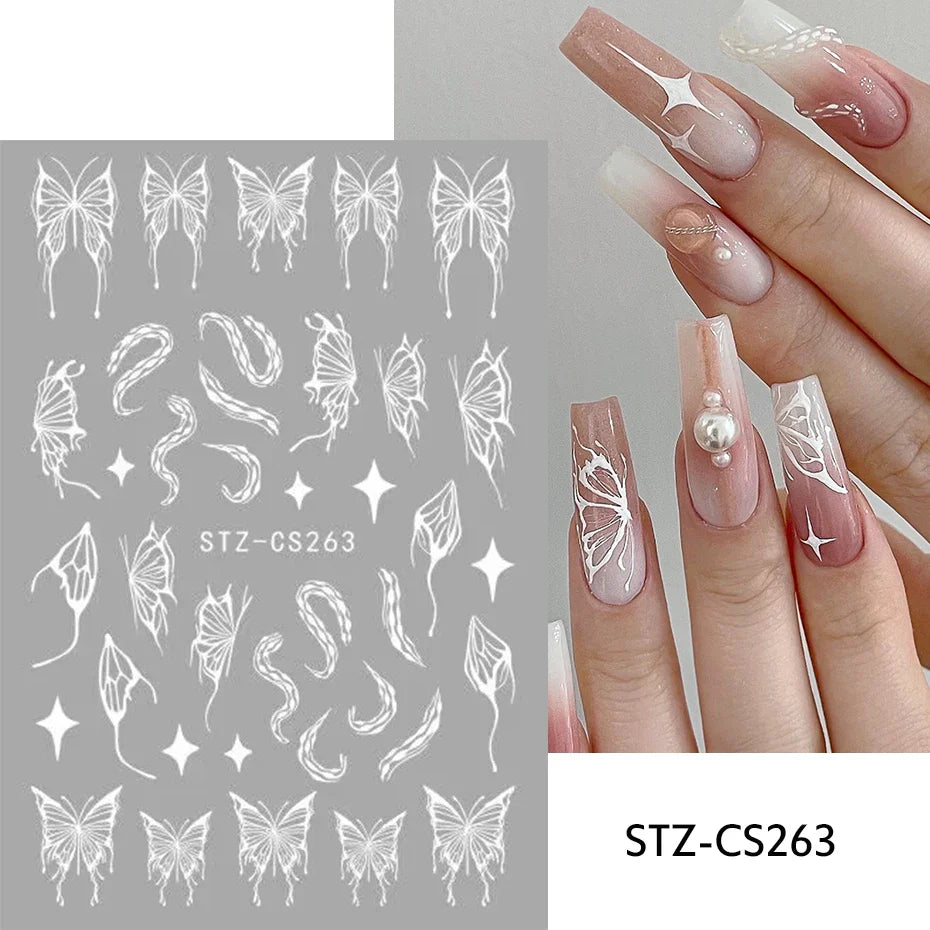 Aichashi Acrylic Flowers Nails Art Stickers White Floral Petal Leaf Sliders For Nails Wedding Design Manicure Decoration