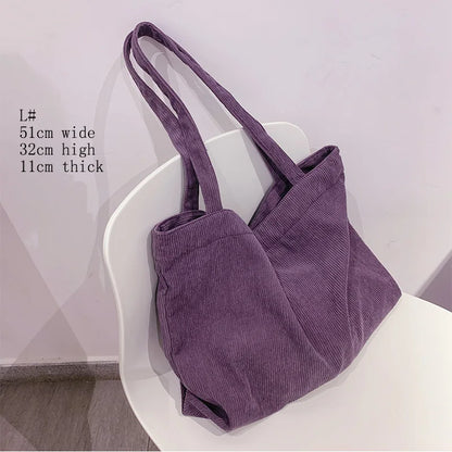 Aichashi BACK TO SCHOOL Corduroy Bag Handbags for Women Shoulder Bags Female Soft Environmental Storage Reusable Girls Small and Large Shopper Totes Bag